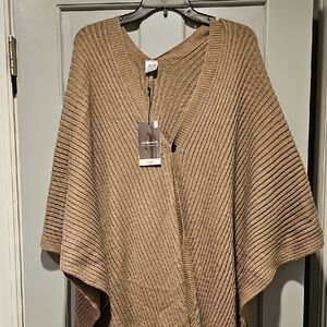 NWT Allthreads Wrap Sweater TAUPE Knit Poncho One Size Women